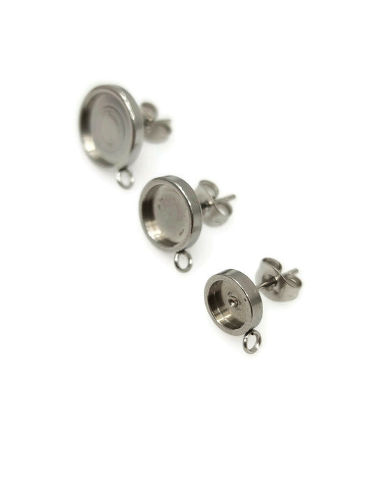 100pcs Stainless Steel 316L Thick Rim with loop Stud Earring Round Bezel Setting Blanks DIY Earring Jewelry Findings