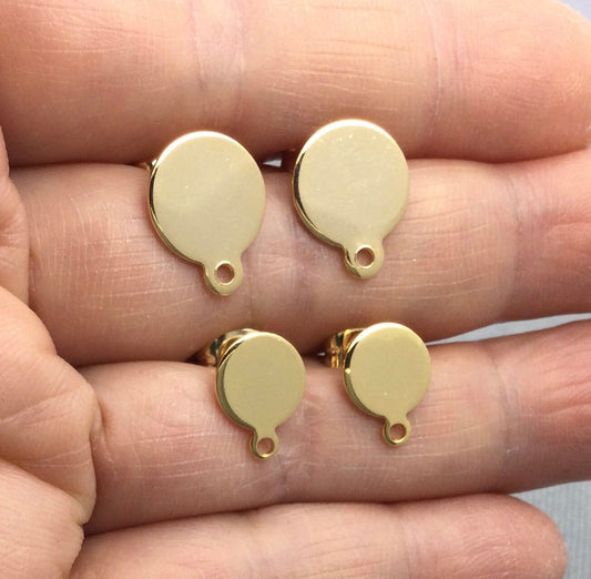 100pcs Stainless Steel 316L Gold Plated Round with bottom loop Hole Stud Earring Round Bezel Setting Blanks DIY Earring Jewelry Findings