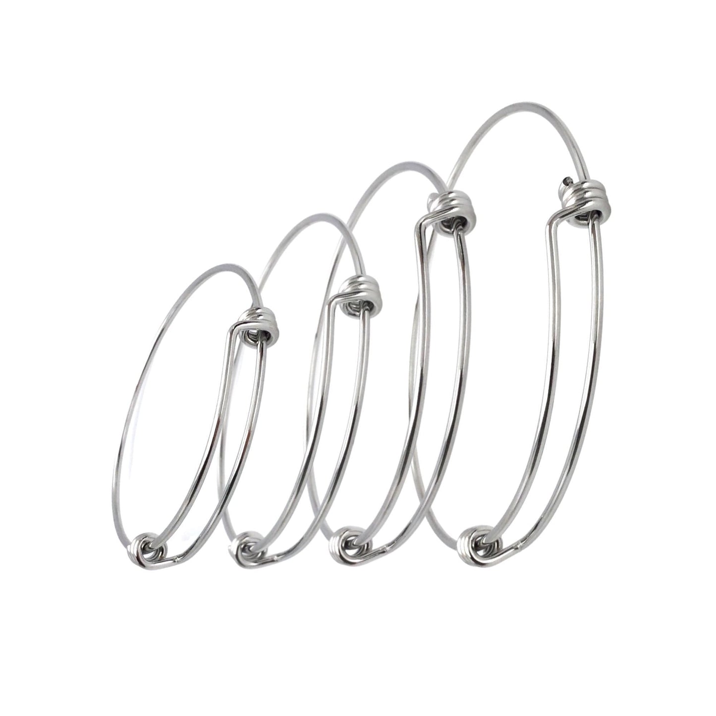 Bulk 50pcs Stainless Steel Adjustable Blank Bangle Bracelet for Jewelry Making, Waterproof Stackable Wire Bangles Wholesale Supplies