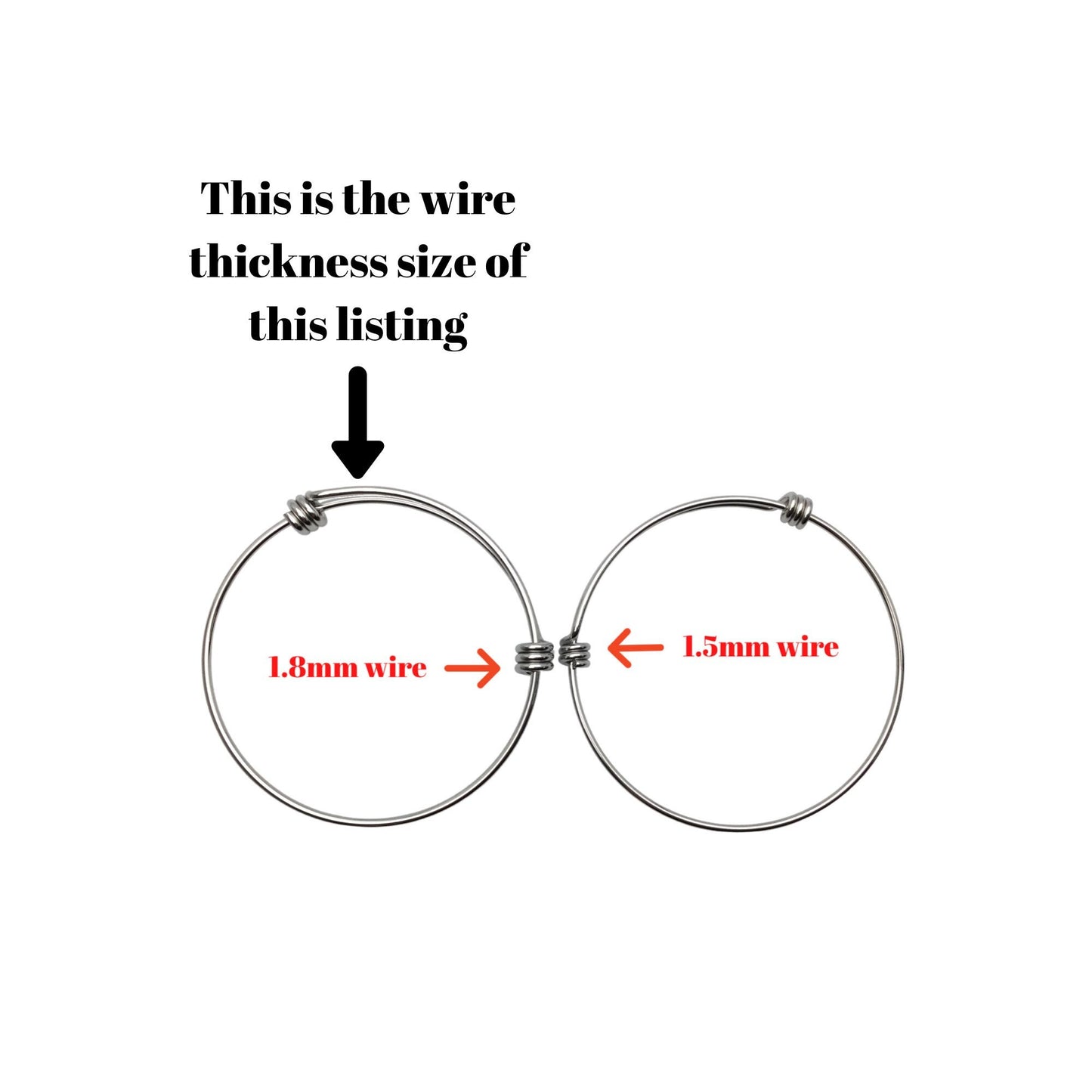 Bulk 50pcs 1.8mm Thick Stainless Steel Adjustable Wire Blank Bangle Bracelet for Jewelry Making, Waterproof Heavy Stackable Bangles