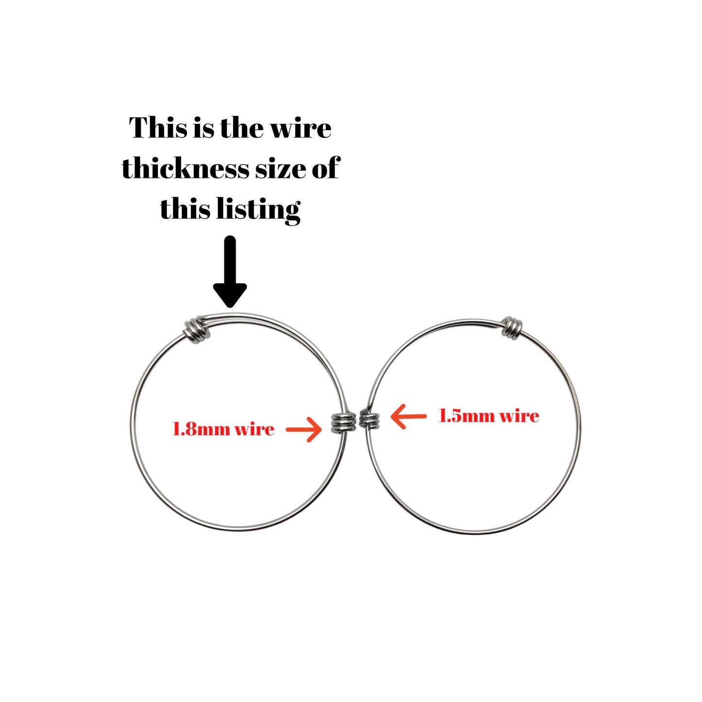Bulk 50pcs 1.8mm Thick Stainless Steel Adjustable Wire Blank Bangle Bracelet for Jewelry Making, Waterproof Heavy Stackable Bangles