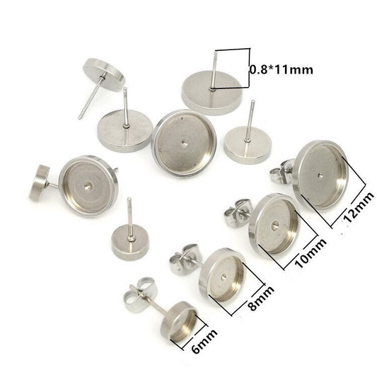 100pcs Stainless Steel 316L Thick Rim Stud Earring Round Bezel Setting Blanks DIY Earring Jewelry Findings