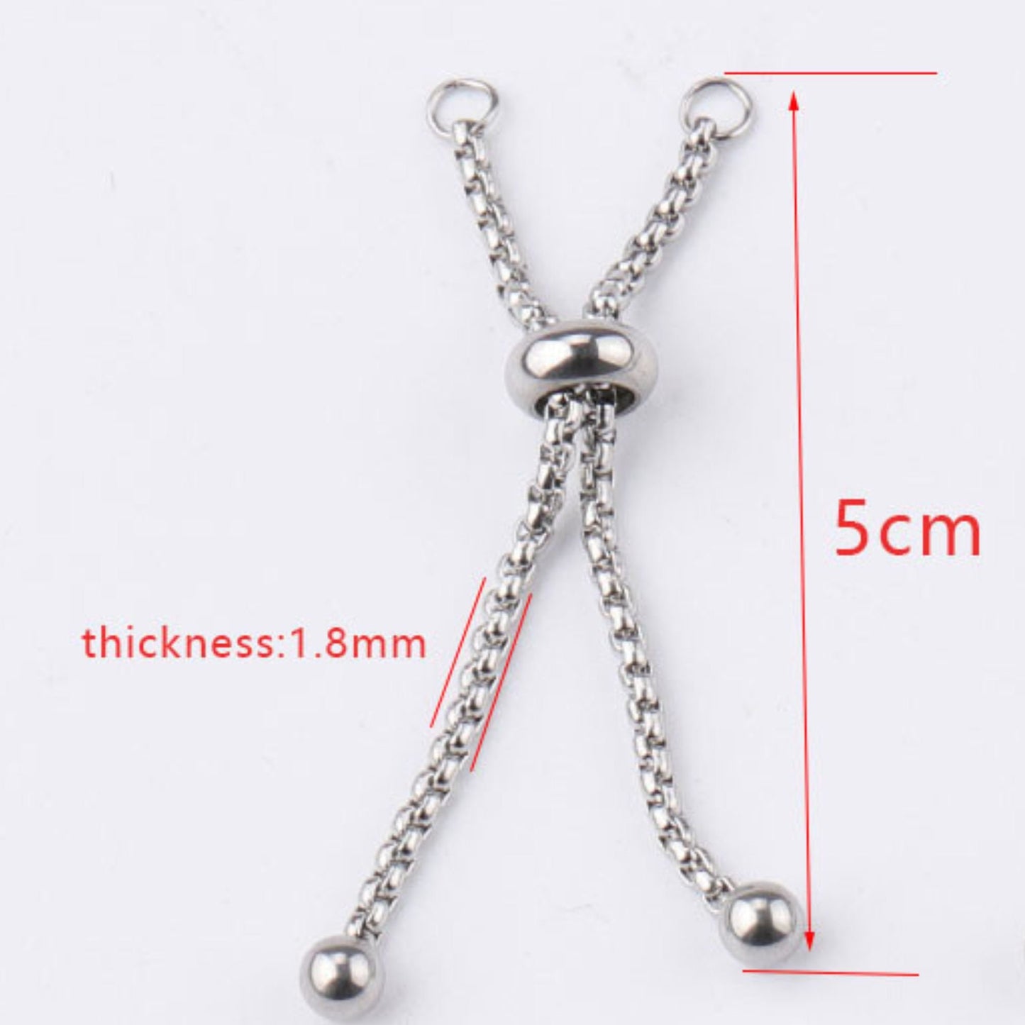 5cm Long 1.8mm Stainless Steel Adjustable Bolo Bracelet for Jewelry Making, Waterproof Slider Clasp Box Chain Blank Semi Finished Supplies