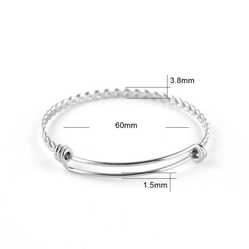 Bulk 50pcs 3.8mm Braided Stainless Steel Adjustable Blank Bangle Bracelet, Heavy Duty Waterproof Stackable Bangles Wholesale Supplies