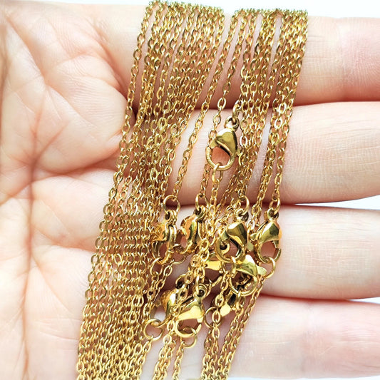 10/50 pcs Gold Plated Hypoallergenic Stainless Steel Cable Chains with Lobster Clasp, Wholesale Necklace Blank Jewelry Making 45/50cm Long