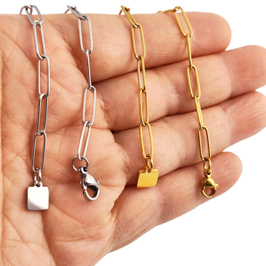 10pcs Stainless Steel Paperclip Chain Bracelet Wholesale, 20cm long Tarnish Resistant Dainty Chain for Jewelry Making