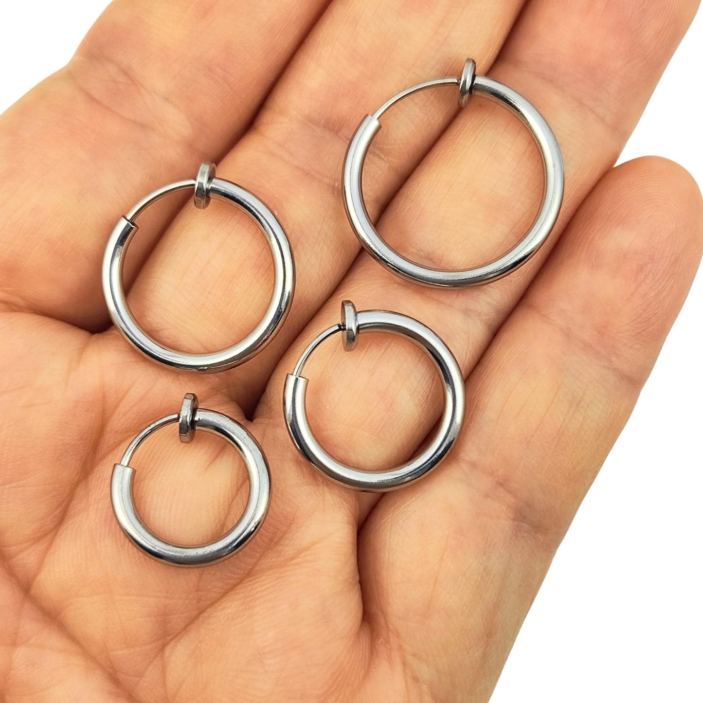 10pcs Stainless Steel Clip-on Hoop Earrings, No Pierce Jewelry