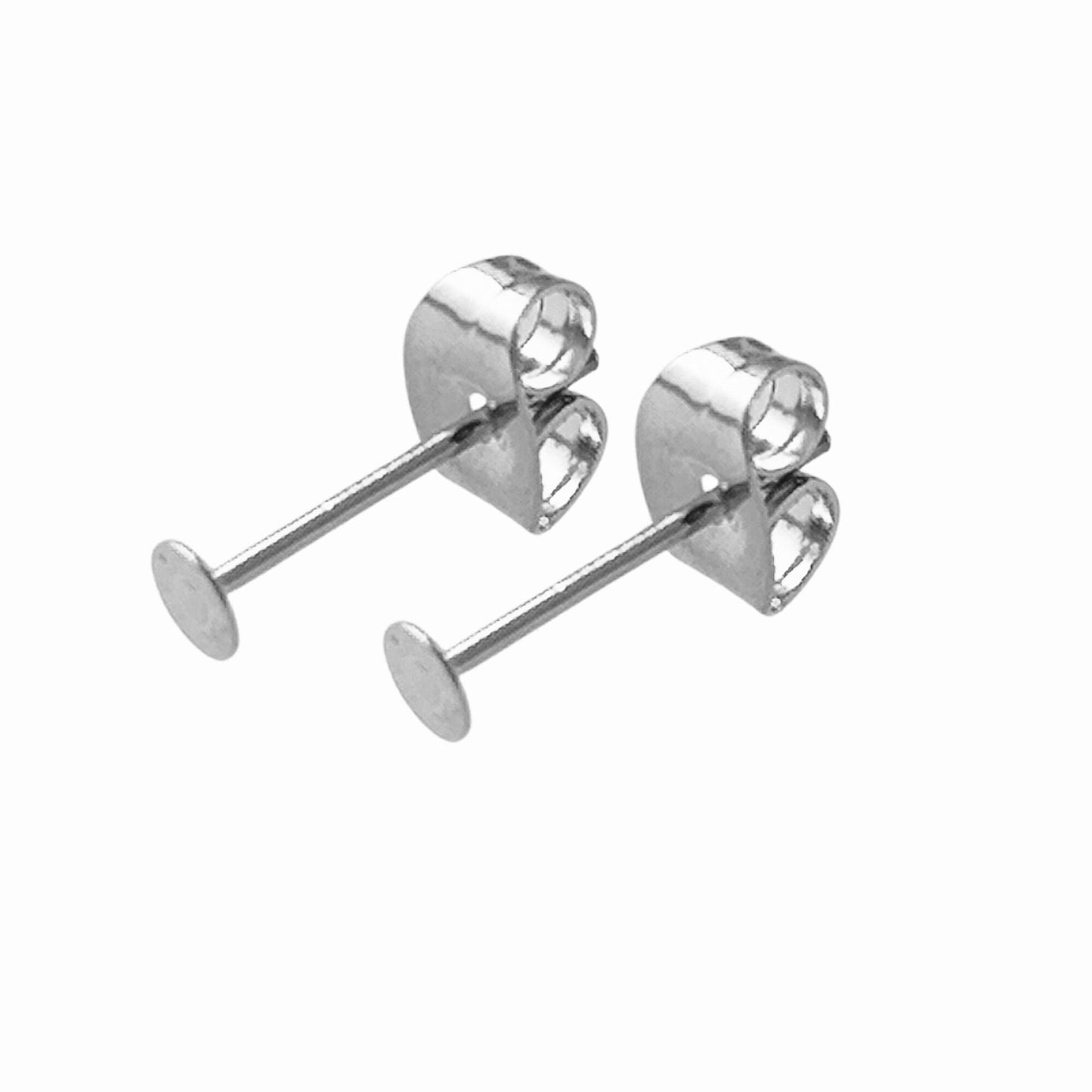 100pcs Stainless Steel Flat Pad Earring Studs with backs 3/4/5/6/8/10/12mm Flat Back Blank Earring Posts Findings Glue On Posts