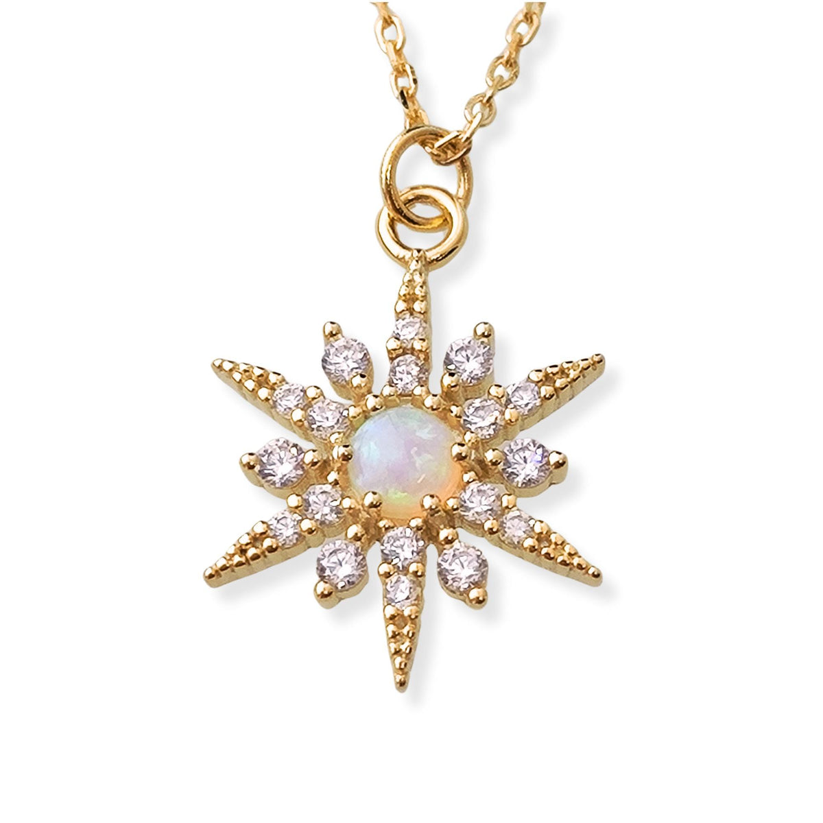 White Opal Starburst Pendant Necklace Snow Flake Opal Necklace Celestial Minimalist Necklace Crystal Star Necklace Birthstone Opal Necklace