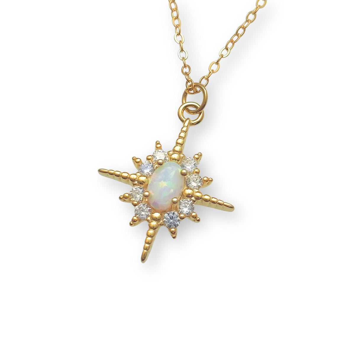 Fire Opal Starburst Sterling Silver Necklace, White Star Bling Bling Crystal Pendant Necklace Celestial Starburst Necklace Birthstone