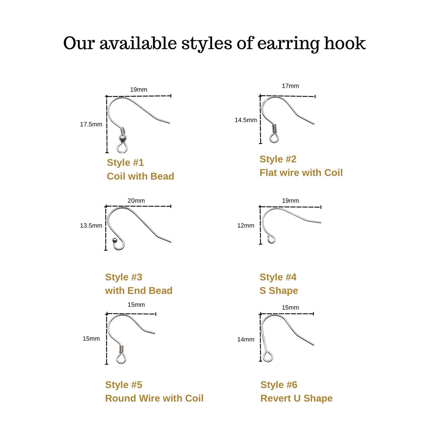 925 Sterling Silver Earring Hook French Wire with End Bead Earring Findings Hook Ear Wire Earrings Jewelry Making Earrings Style #3