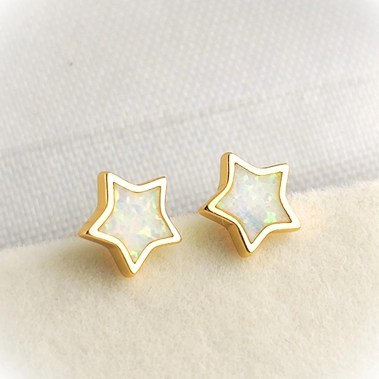 925 Sterling Silver Opal Star Stud Earrings Synthetic Opal Stud Earrings Lab Created Opal Stud Earrings Minimalist Earrings