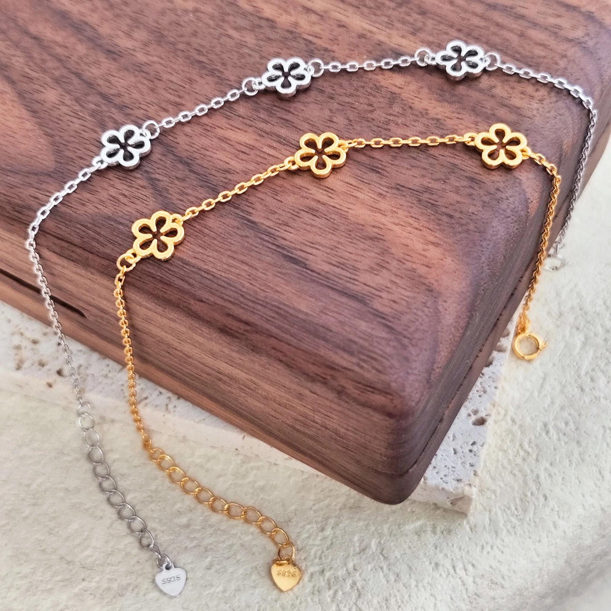 Delicate Filigree Blossom Daisy Flower Sterling Silver Chain Bracelet Gift for Her