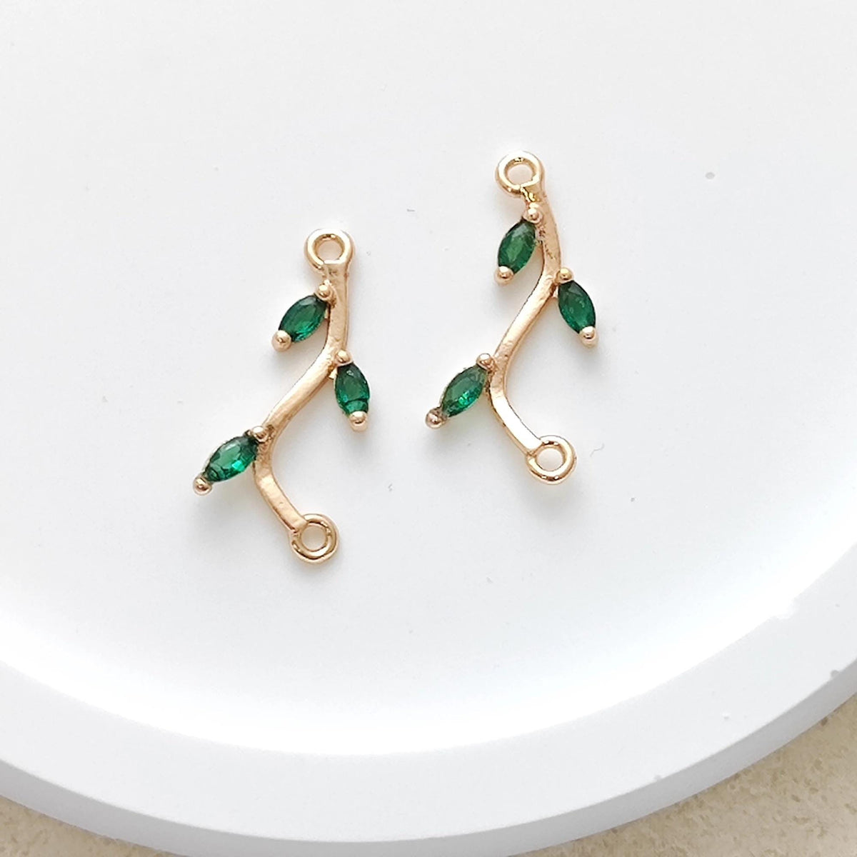 14K Gold Plated Brass Paved Cubic Zirconia Leave Branch Connector Charms for Earring Pendant Necklace Jewelry Findings Making