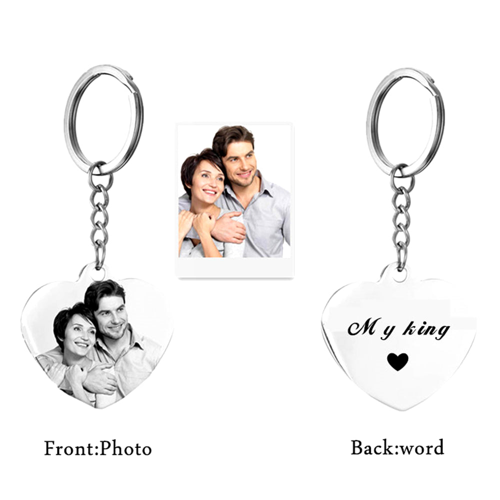 Custom Photo Keychains Stainless Steel Engraved photograph keychain Handwriting Keepsake Key chain Valentines Gift