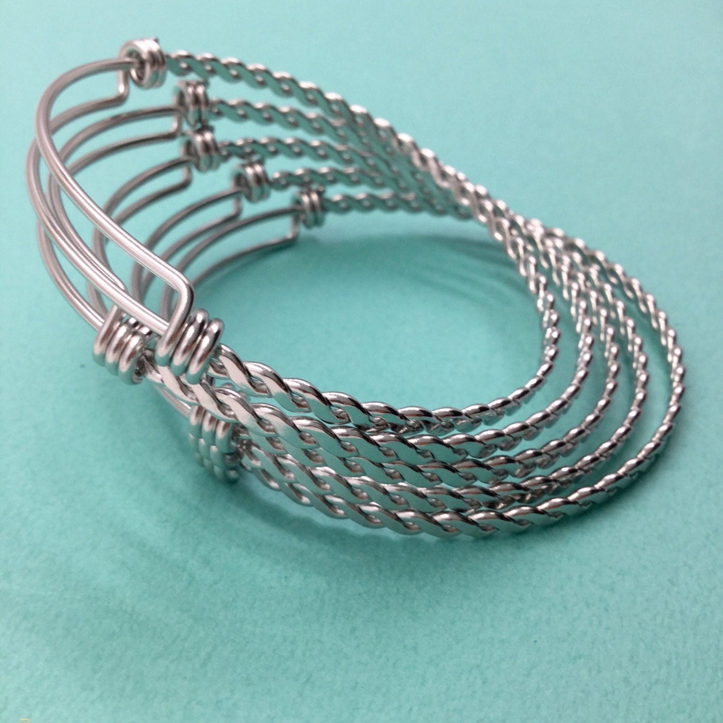 50pcs BRAIDED TWISTED Stainless Steel Adjustable Wire Bangle 3 Loops Wrap 60mm