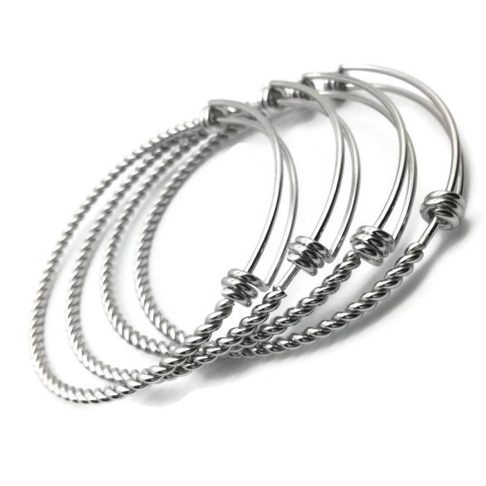 Bulk Lot 50pcs 3D Rope Style TWISTED Stainless Steel Adjustable Wire Bangle Bracelet 3 Loops Wrap Silver Tone