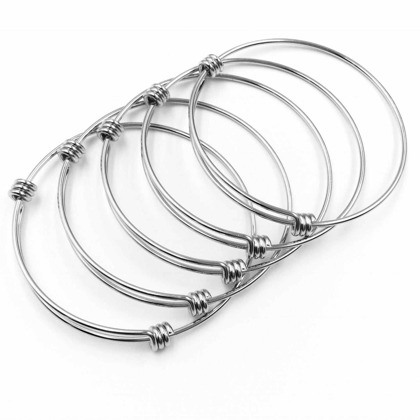 Bulk Lot 50 pcs Stainless Steel Adjustable Wire Bangle Bracelet 3 Loops Wrap Silver Tone 65mm for Large Wrist Size