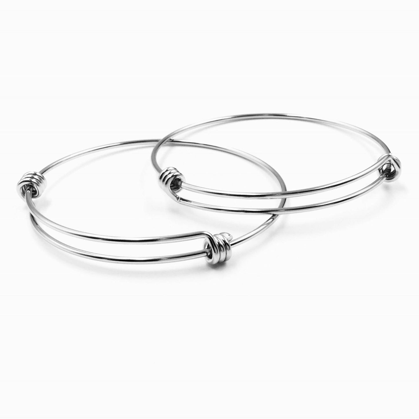 Bulk Lot 50 pcs Stainless Steel Adjustable Wire Bangle Bracelet 3 Loops Wrap Silver Tone 65mm for Large Wrist Size