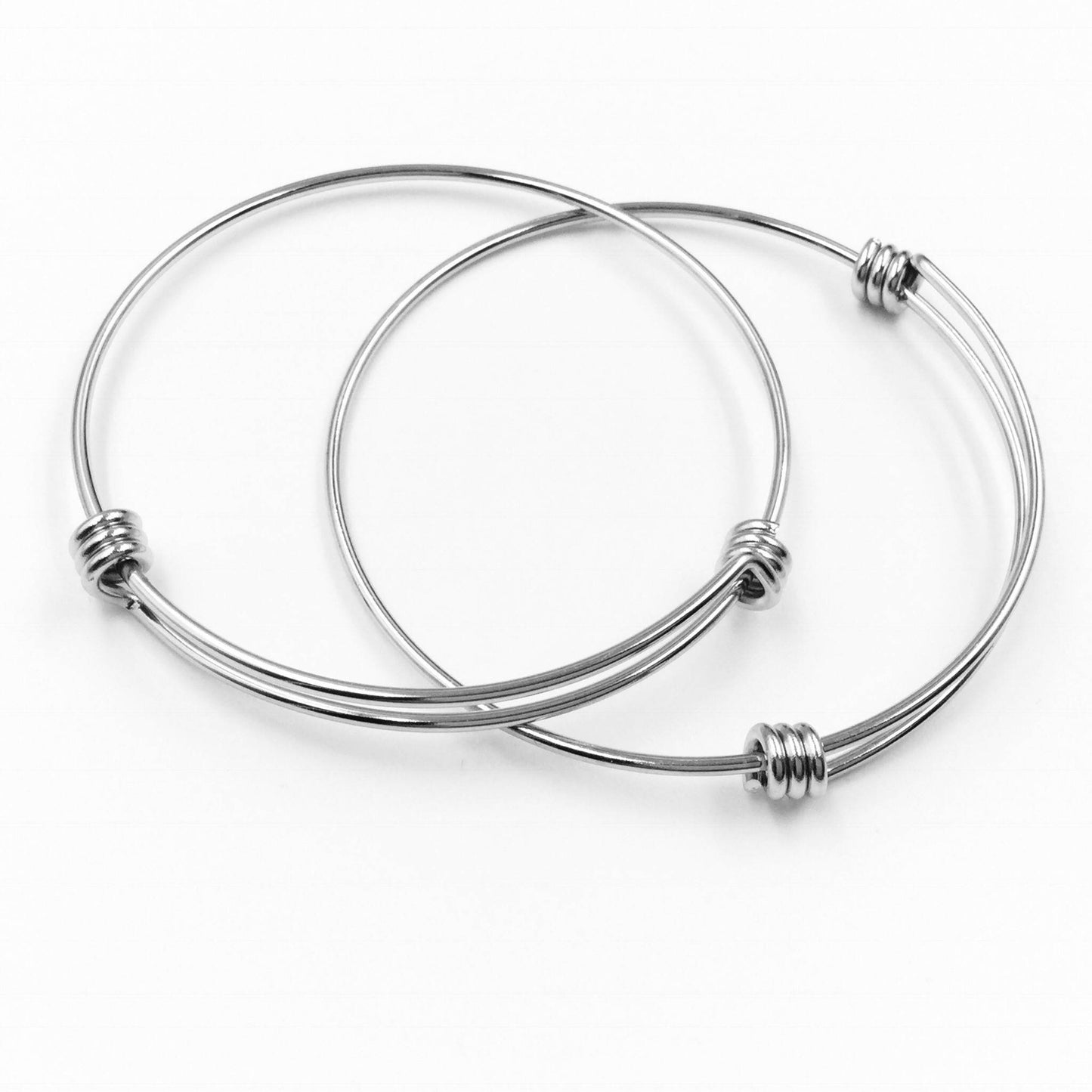 Bulk Lot 50 pcs Stainless Steel Adjustable Wire Bangle Bracelet 3 Loops Wrap Silver Tone 65mm for Large Wrist Size