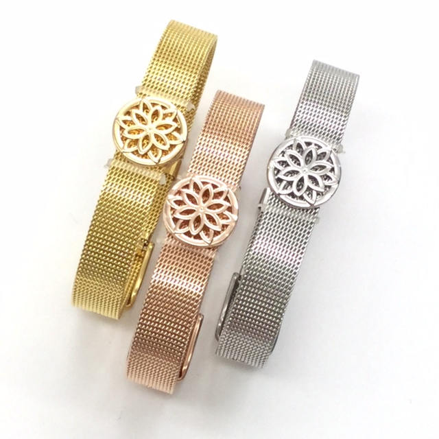 Stainless Steel Mesh Adjustable Wristband Bracelet 10mm with Filigree Flower Slide Charms - You Pick