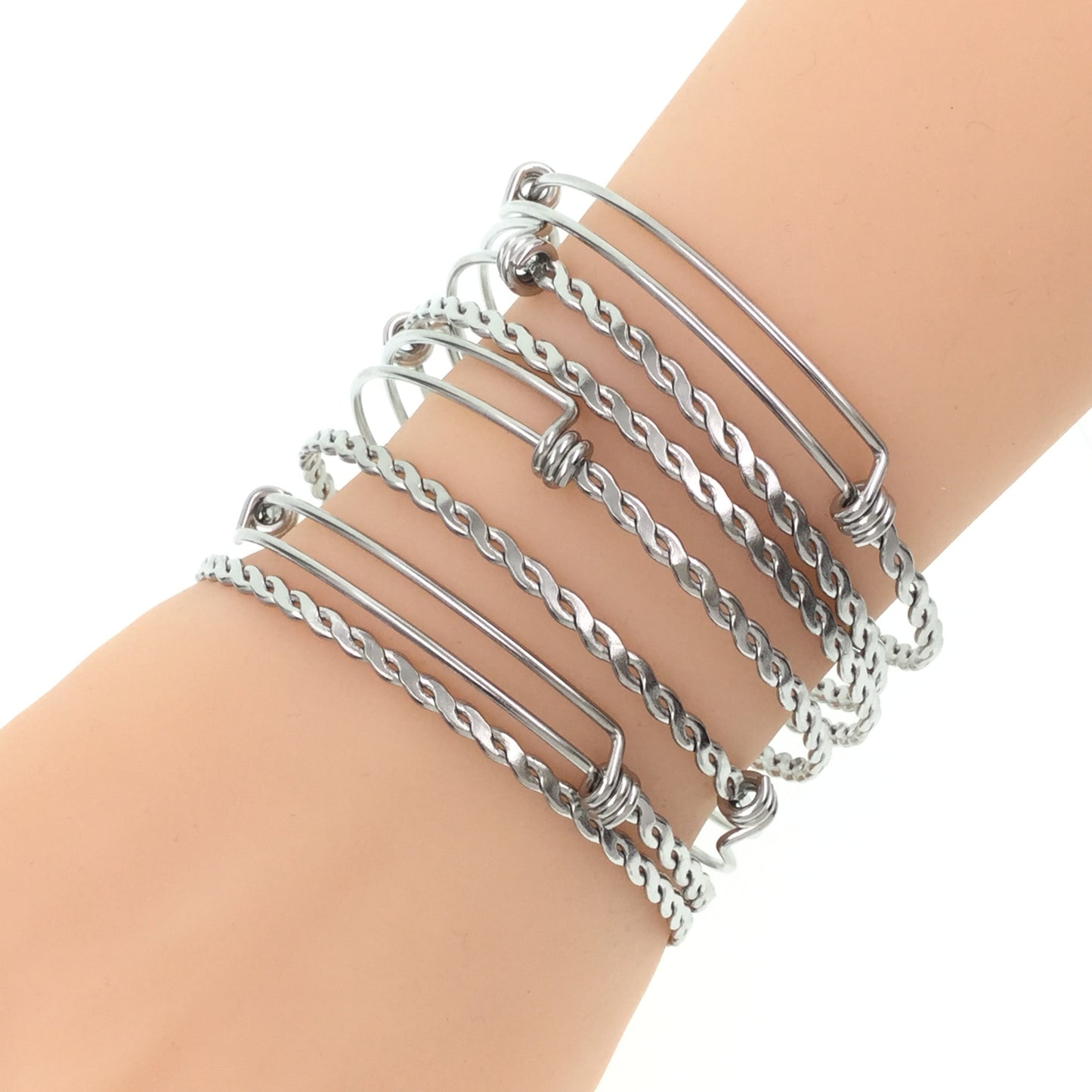 10 pcs BRAIDED TWISTED Stainless Steel Adjustable Wire Bangle Bracelet You Pick 50mm 55mm 60mm 65mm