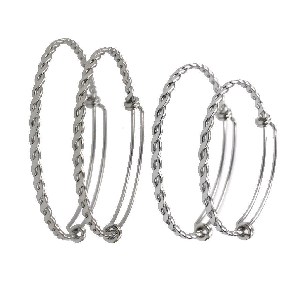 Bulk 50pcs BRAIDED TWISTED Stainless Steel Adjustable Wire Bangle 3 Loops Wrap