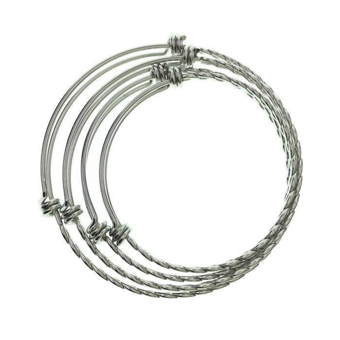 Bulk 50pcs BRAIDED TWISTED Stainless Steel Adjustable Wire Bangle 3 Loops Wrap