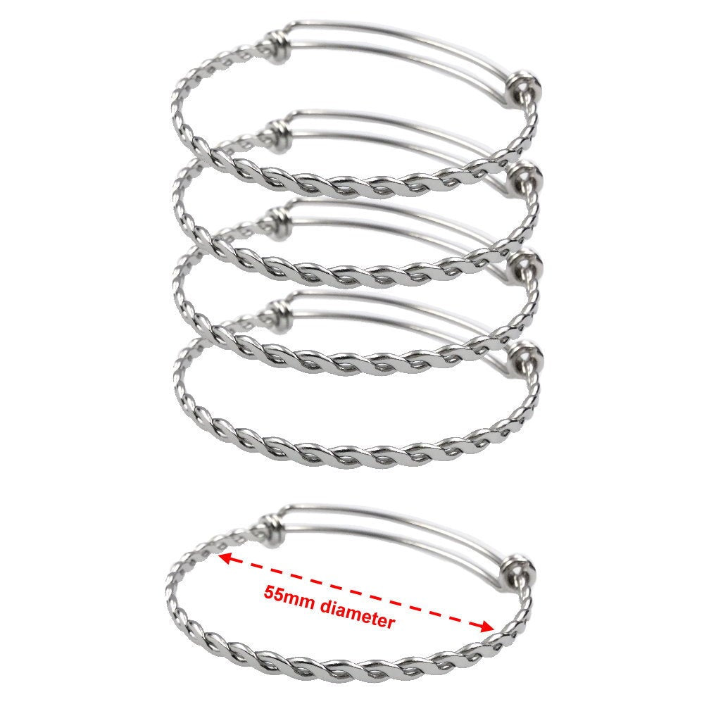 10 pcs BRAIDED TWISTED Stainless Steel Adjustable Wire Bangle Bracelet You Pick 50mm 55mm 60mm 65mm