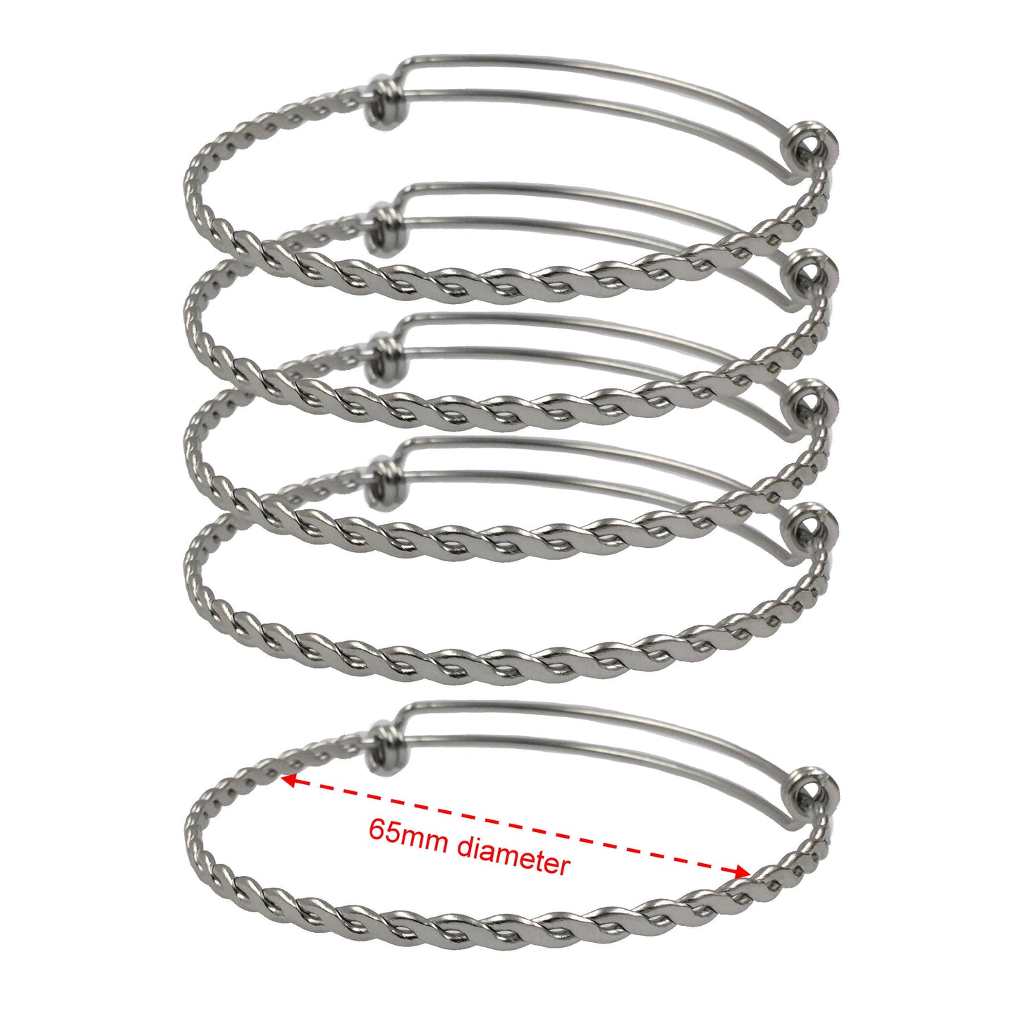 10 pcs BRAIDED TWISTED Stainless Steel Adjustable Wire Bangle Bracelet You Pick 50mm 55mm 60mm 65mm