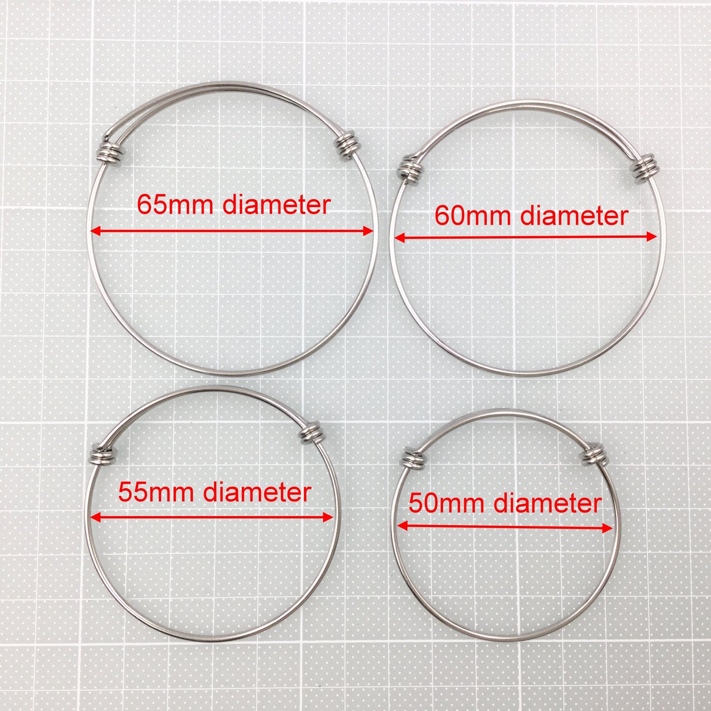 10pcs Stainless Steel Adjustable Wire Bangle Bracelet 3 Loops Wrap You Pick 4 Sizes
