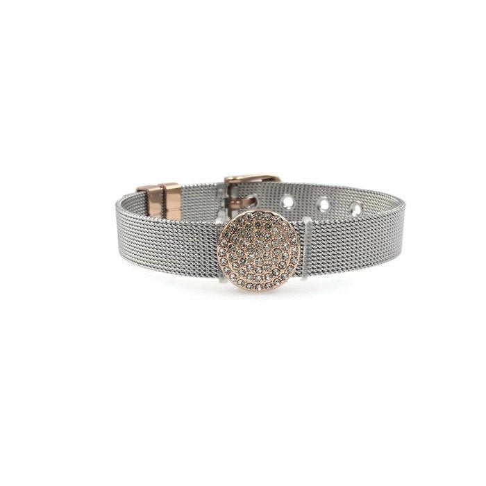 Stainless Steel Mesh Adjustable Wristband Bracelet 10mm with Rhinestones Disc Slide Charm - You Pick