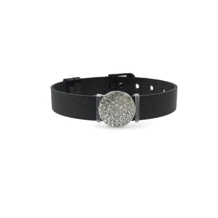 Stainless Steel Mesh Adjustable Wristband Bracelet 10mm with Rhinestones Disc Slide Charm - You Pick