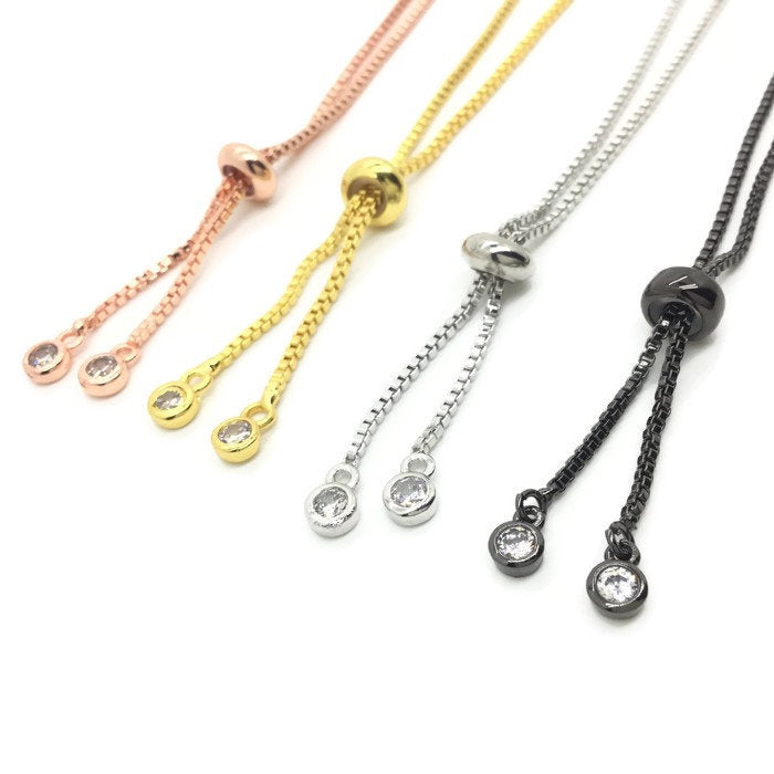 Bolo Bracelet Adjustable Brass High Quality Plated Box Chain Slider Clasp Stone Charm Dangling Semi Finished