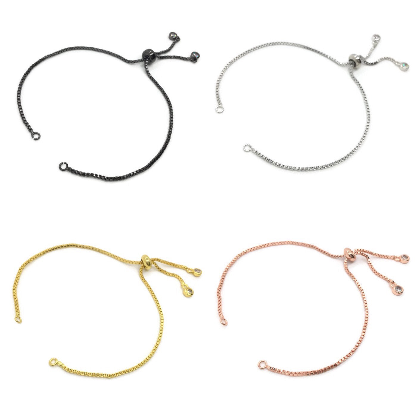 Bolo Bracelet Adjustable Brass High Quality Plated Box Chain Slider Clasp Stone Charm Dangling Semi Finished