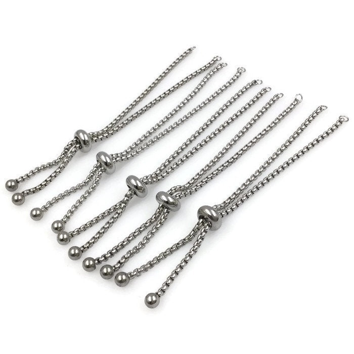 Bulk Adult Size Stainless Steel Bolo Bracelet Adjustable 2.5mm Round Box Chain Slider Clasp Semi Finished Ball End