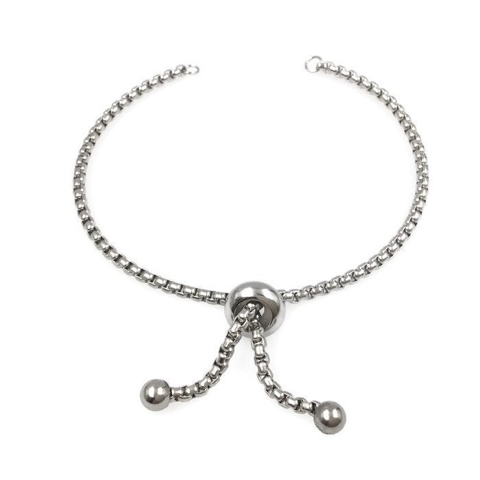 Bulk Adult Size Stainless Steel Bolo Bracelet Adjustable 2.5mm Round Box Chain Slider Clasp Semi Finished Ball End