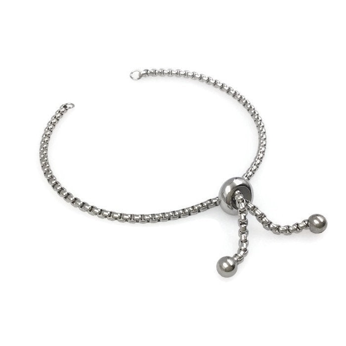 Bulk Adult Size Stainless Steel Bolo Bracelet Adjustable 2.5mm Round Box Chain Slider Clasp Semi Finished Ball End
