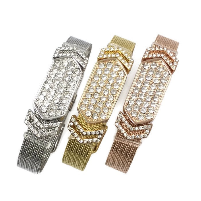 Stainless Steel Mesh Adjustable Wristband Bracelet 10mm Hexagon Bar Invert V Slide Charm - You Pick