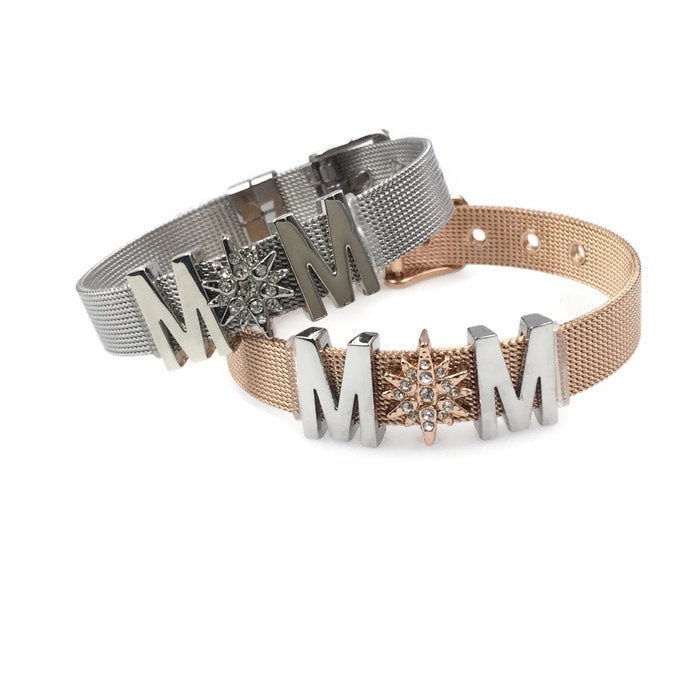Stainless Steel Mesh Adjustable Wristband Bracelet 10mm North Star Mom Slide Charm - You Pick