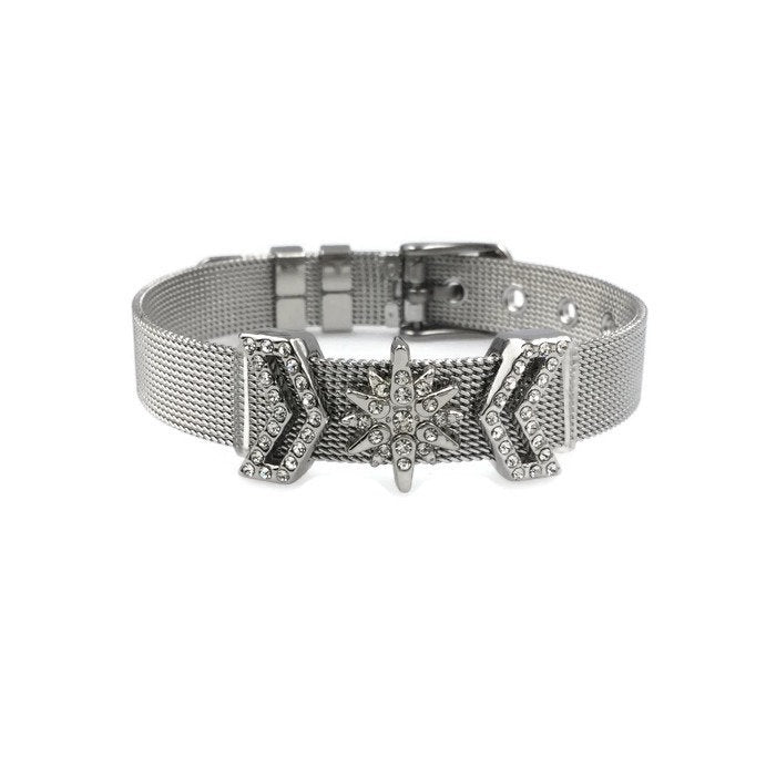 Stainless Steel Mesh Adjustable Wristband Bracelet 10mm North Star Invert V Slide Charm - You Pick