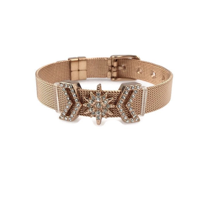 Stainless Steel Mesh Adjustable Wristband Bracelet 10mm North Star Invert V Slide Charm - You Pick