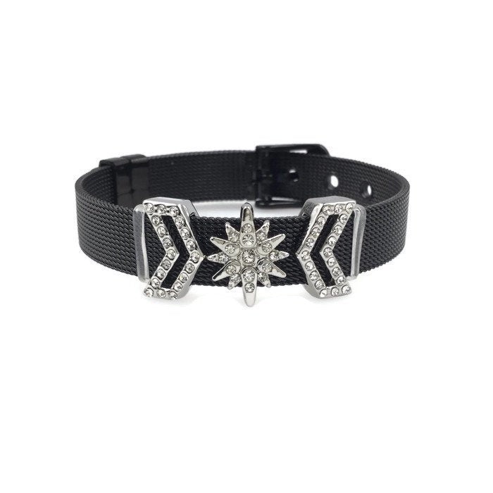 Stainless Steel Mesh Adjustable Wristband Bracelet 10mm North Star Invert V Slide Charm - You Pick