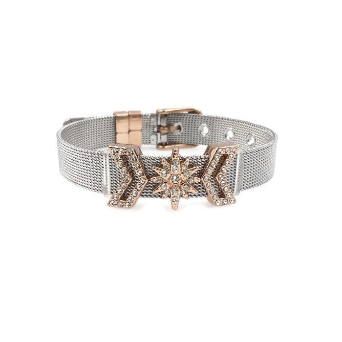 Stainless Steel Mesh Adjustable Wristband Bracelet 10mm North Star Invert V Slide Charm - You Pick