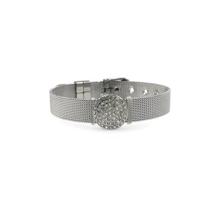Stainless Steel Mesh Adjustable Wristband Bracelet 10mm with Rhinestones Disc Slide Charm - You Pick