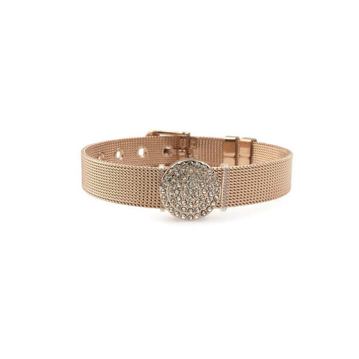 Stainless Steel Mesh Adjustable Wristband Bracelet 10mm with Rhinestones Disc Slide Charm - You Pick