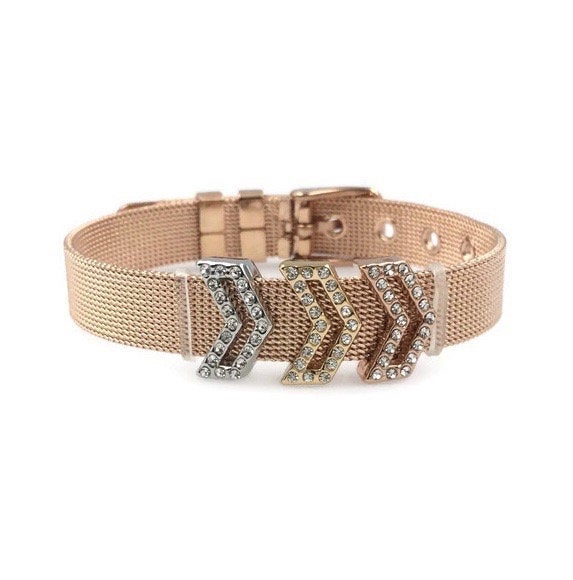 Stainless Steel Mesh Adjustable Wristband Bracelet 10mm 3 Chevron Sign Slide Charm - You Pick