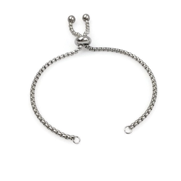 Bulk Adult Size Stainless Steel Bolo Bracelet Adjustable 2.5mm Round Box Chain Slider Clasp Semi Finished Ball End