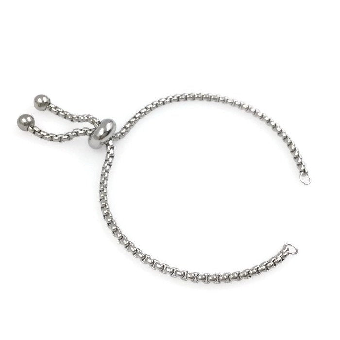 Bulk Adult Size Stainless Steel Bolo Bracelet Adjustable 2.5mm Round Box Chain Slider Clasp Semi Finished Ball End