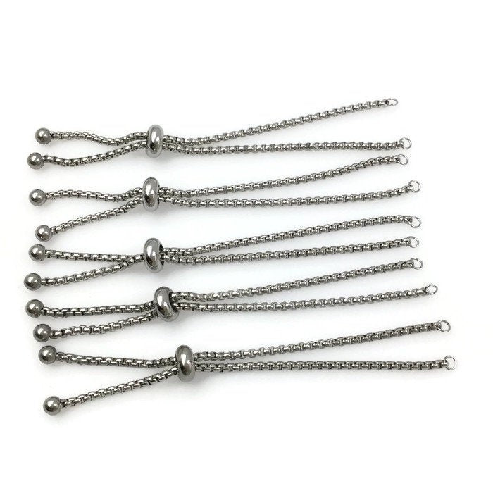 Bulk Adult Size Stainless Steel Bolo Bracelet Adjustable 2.5mm Round Box Chain Slider Clasp Semi Finished Ball End